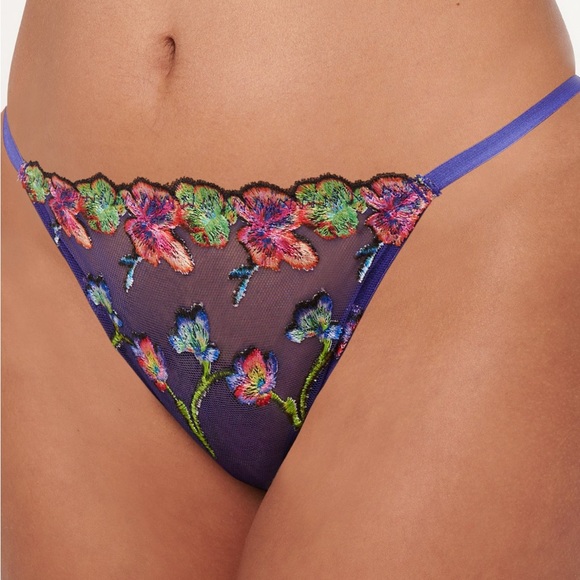 Spac'd Out Blue Fresh Bouquet Western Wildflower String Bikini Panty - Picture 7 of 13